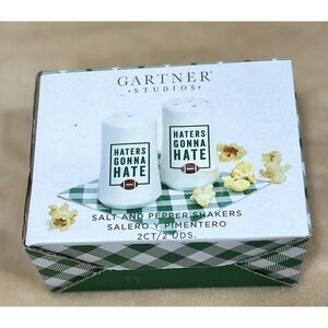 GARTNER STUDIOS Salt and Pepper Shakers "HATERS GONNA HATE" Football Sports NIB